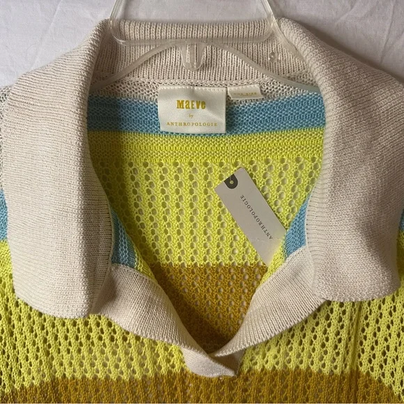 NWT Maeve Anthropologie Open Knit Polo Sweater One Size Striped Summer Layer - Picture 3 of 7
